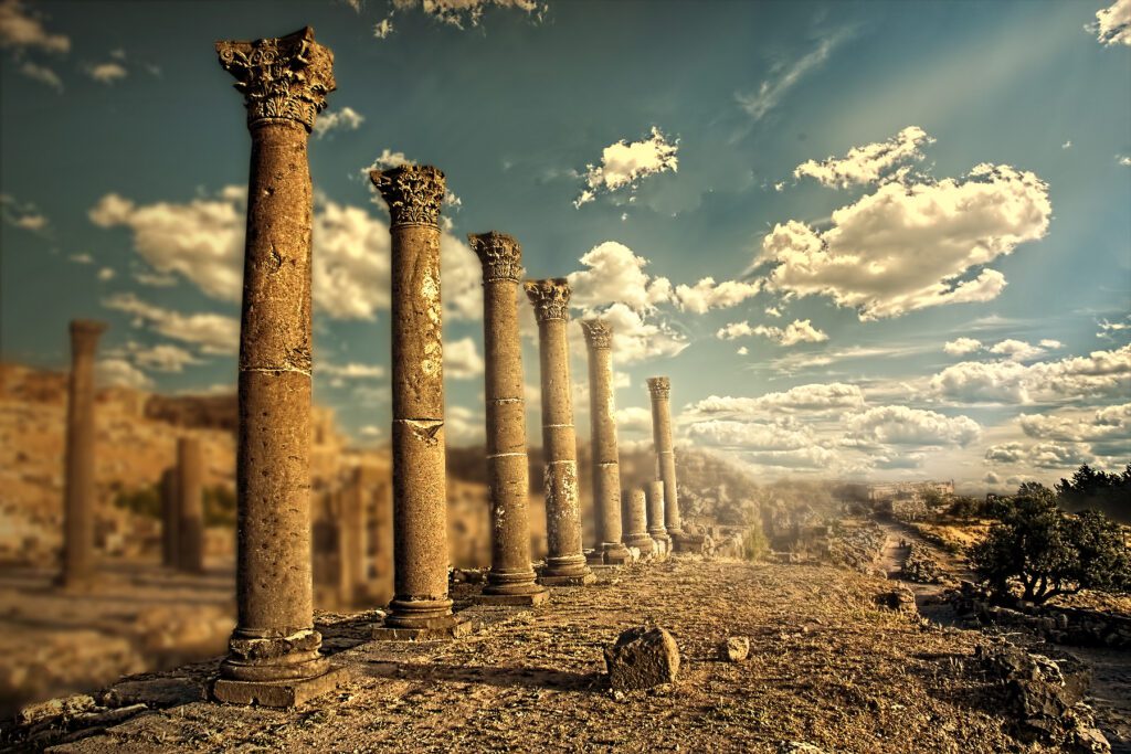 ancient - doric columns in a line